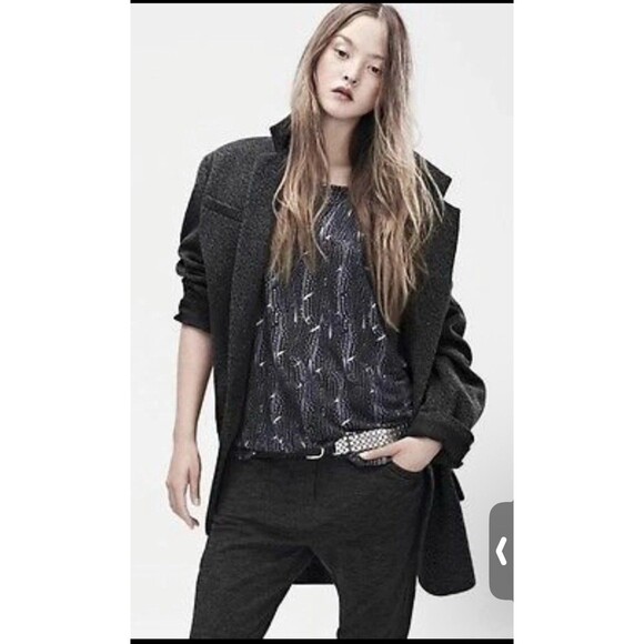 Isabel Marant H&M Linen Top Slate Blue Print Knit Blouse Size 10 Brand New - Picture 1 of 9
